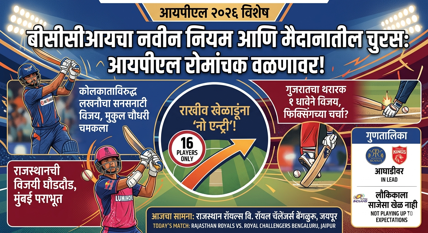 आयपीएल २०२६: रोमांचक वळणावर हंगाम; बीसीसीआयचे नवीन नियम आणि मैदानातील चुरस!