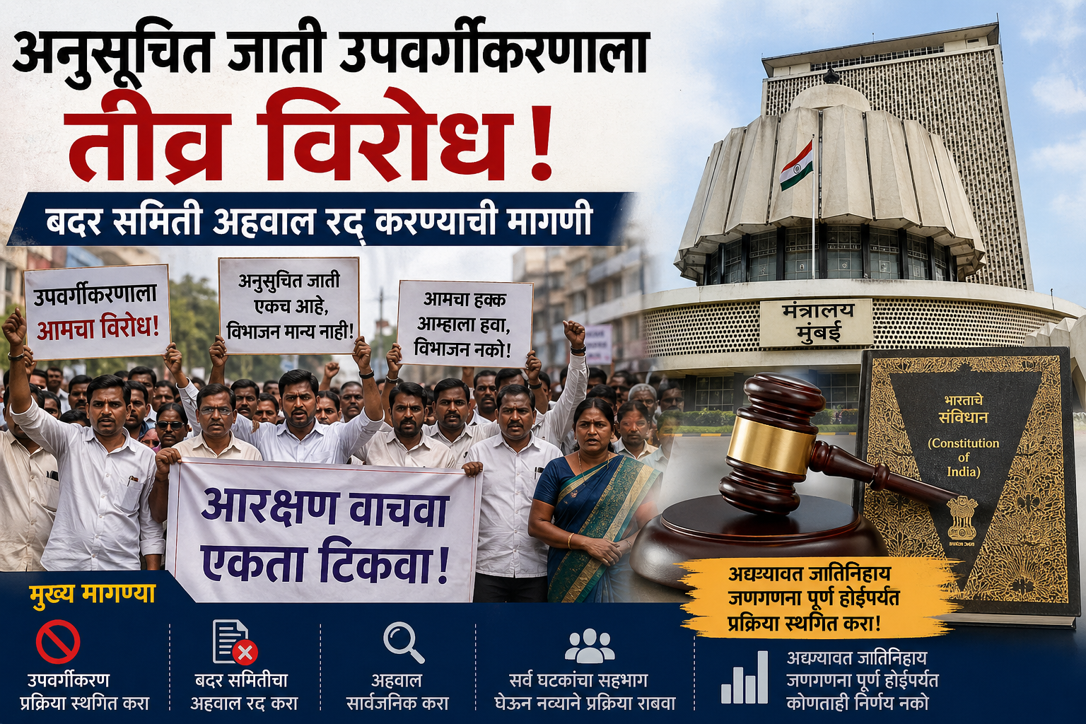 अनुसूचित जाती उपवर्गीकरणाला तीव्र विरोध; अहवाल रद्द करण्याची मागणी