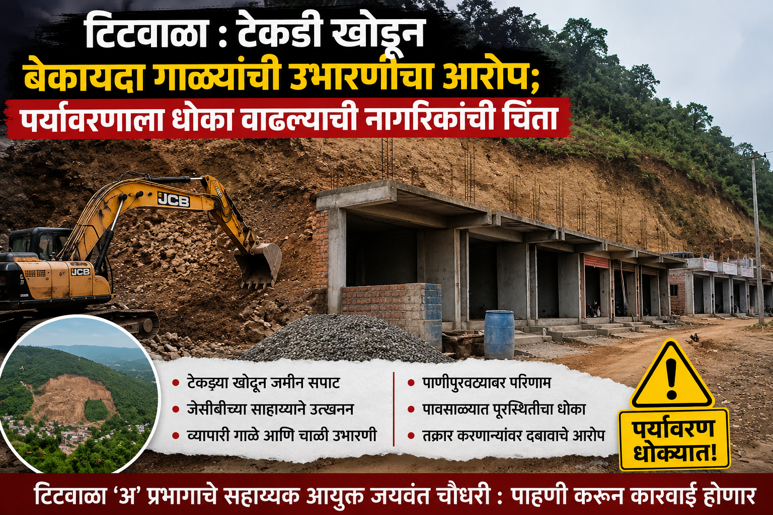टिटवाळा : टेकडी खोदून बेकायदा गाळ्यांची उभारणीचा आरोप; पर्यावरणाला धोका वाढल्याची नागरिकांची चिंता