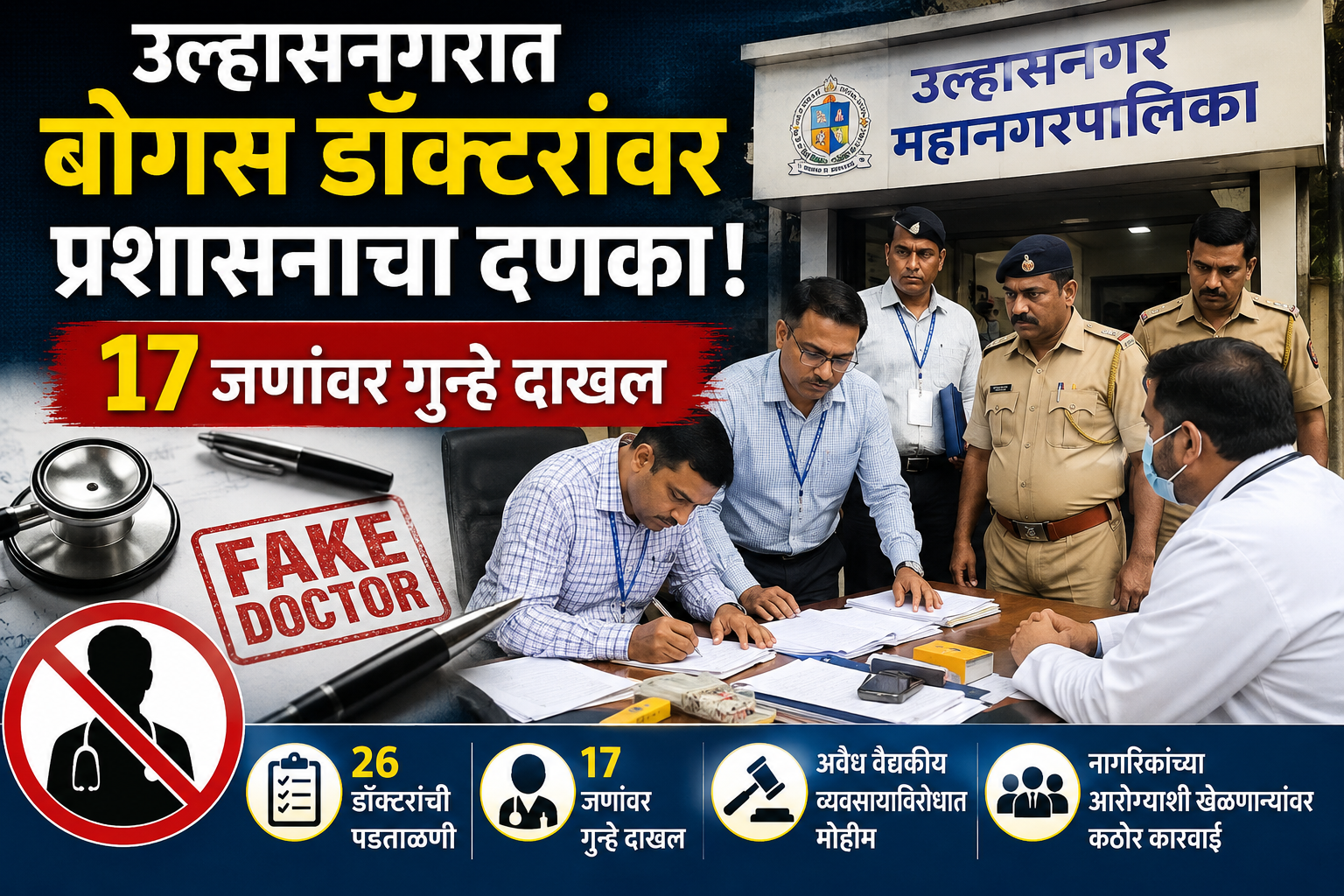 उल्हासनगरात बोगस डॉक्टरांवर प्रशासनाचा दणका; १७ जणांवर गुन्हे दाखल