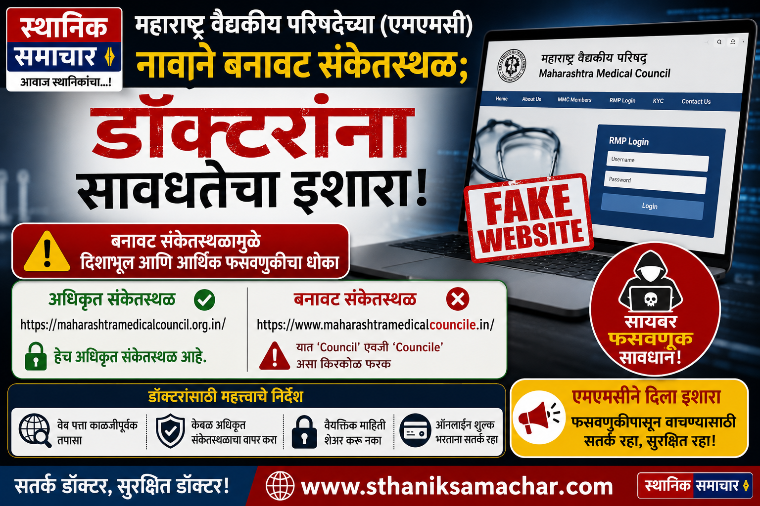 महाराष्ट्र वैद्यकीय परिषदेच्या (एमएमसी) नावाने बनावट संकेतस्थळ; डॉक्टरांना सावधतेचा इशारा