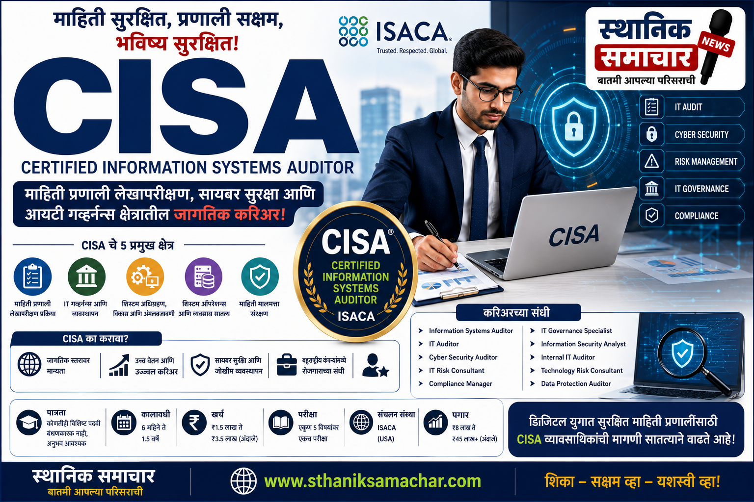 CISA (Certified Information Systems Auditor) : माहिती प्रणाली लेखापरीक्षण, सायबर सुरक्षा आणि आयटी गव्हर्नन्स क्षेत्रातील जागतिक करिअरची संपूर्ण मार्गदर्शिका