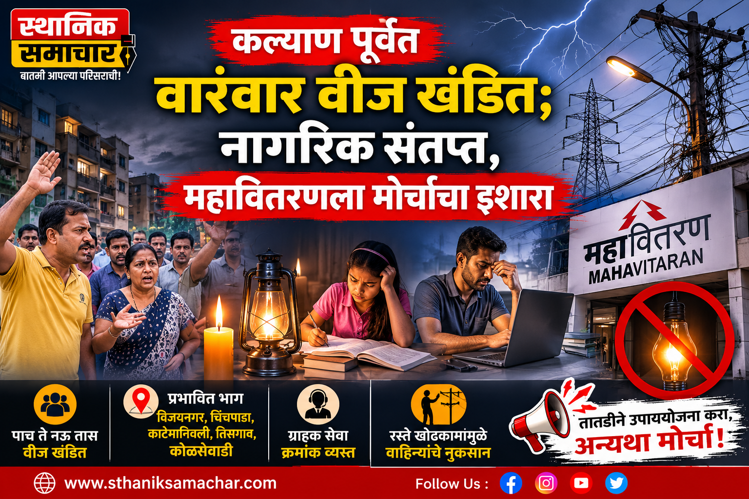 कल्याण पूर्वेत वारंवार वीज खंडित; नागरिक संतप्त, महावितरणला मोर्चाचा इशारा