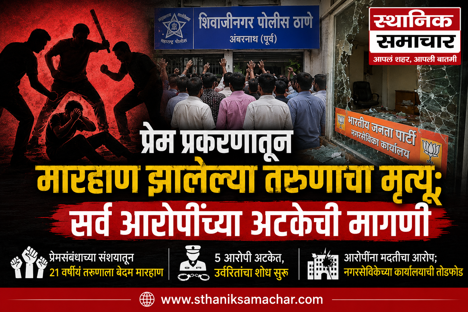 प्रेम प्रकरणातून मारहाण झालेल्या तरूणाचा मृत्यू; सर्व आरोपींच्या अटकेची मागणी, भाजप नगरसेविकेच्या कार्यालयाची तोडफोड
