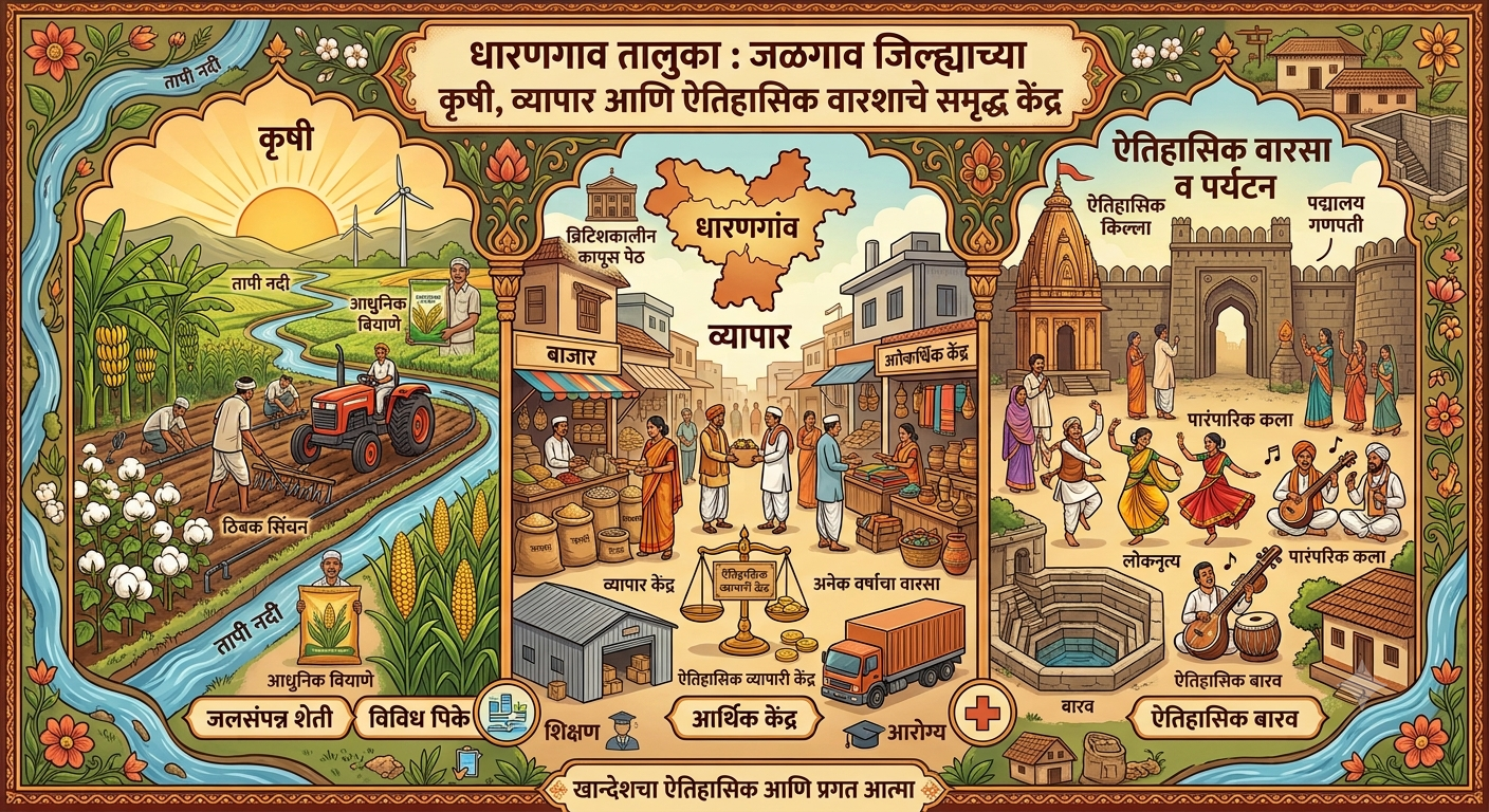 धरणगाव तालुका : जळगाव जिल्ह्याच्या कृषी, व्यापार आणि ऐतिहासिक वारशाचे समृद्ध केंद्र